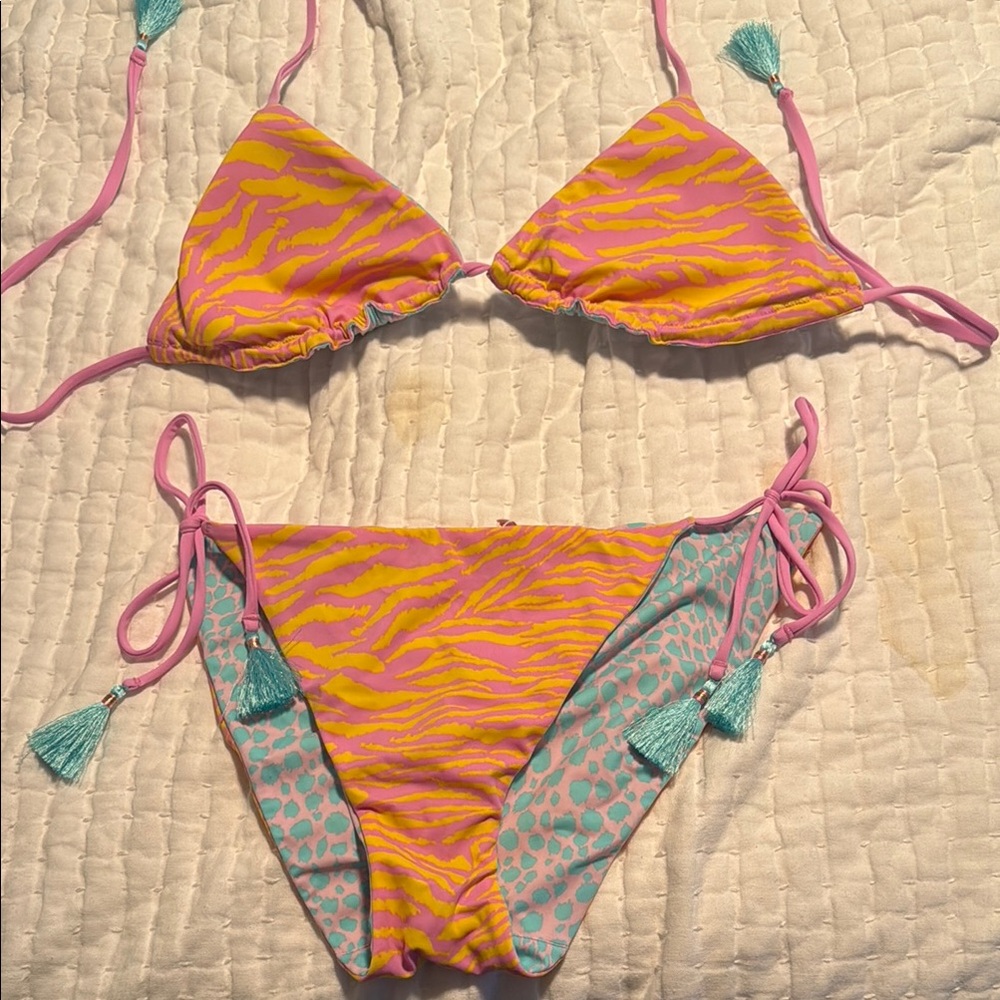 Reversible Victoria secret Pink and Yellow/Teal and Purple animal Print Bikini